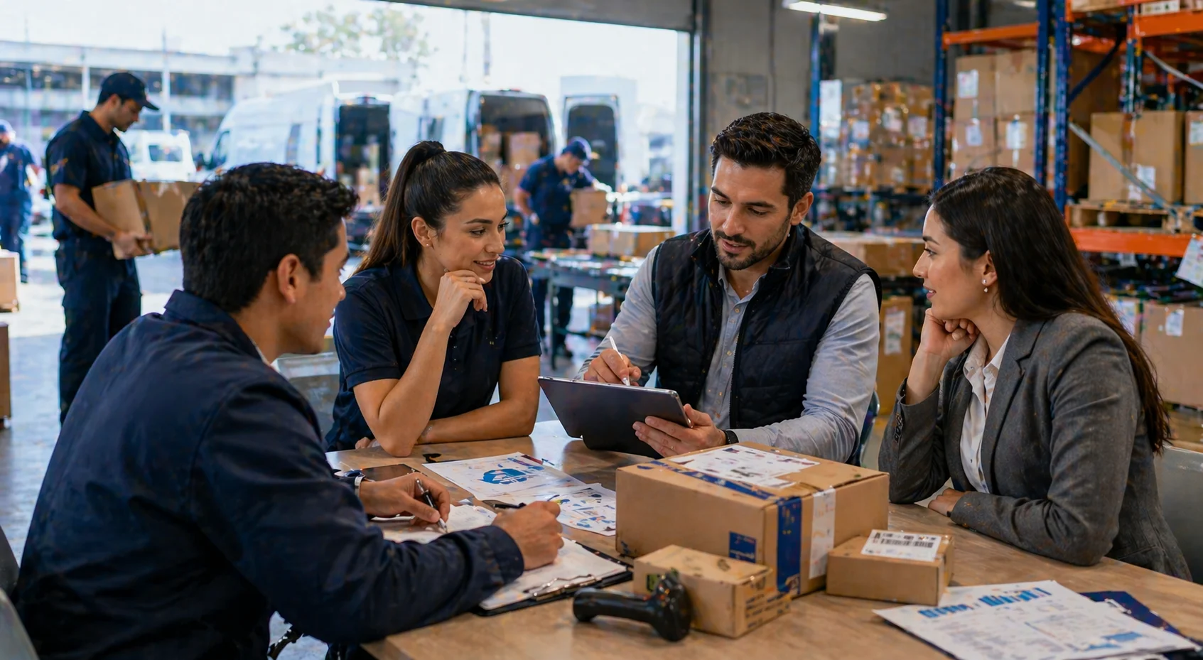 Reunión empresarial enfocada en courier
